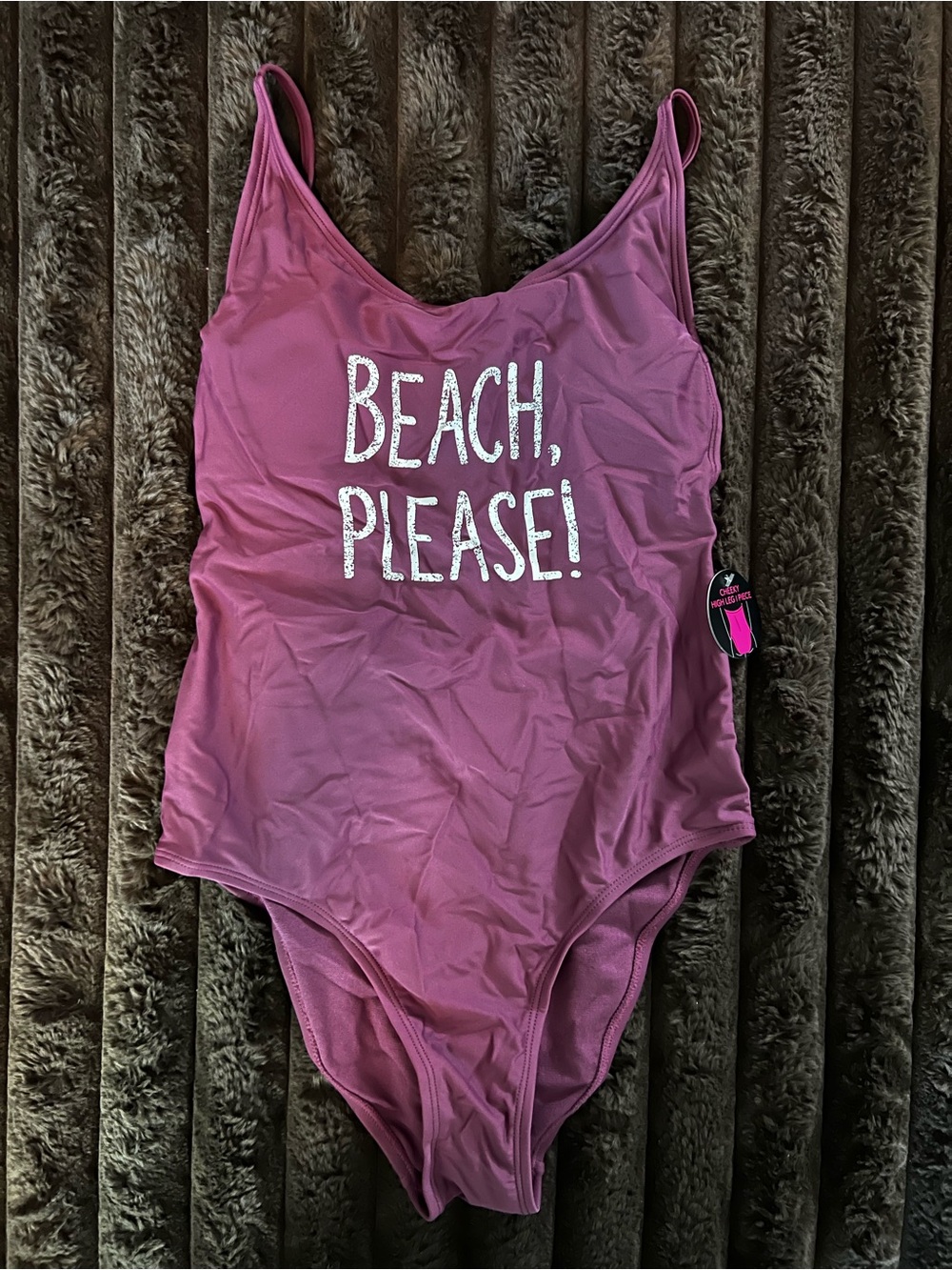 Women’s Maroon One-Piece Swimsuit - "Beach, Please!"